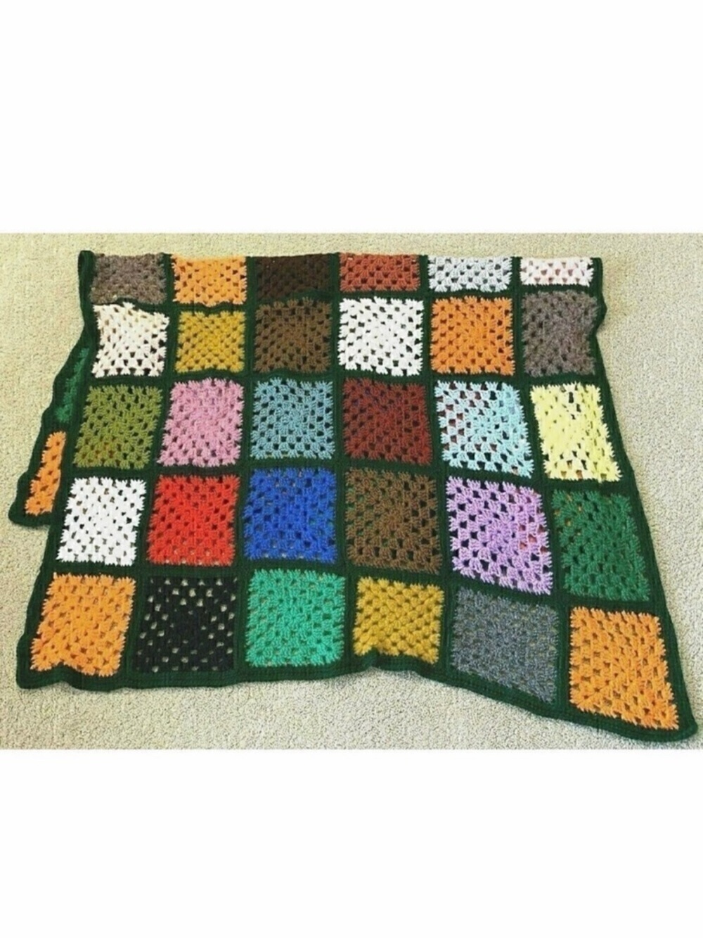 Handmade Bright Block Afghan Throw Crochet Black Jewel Fall Roseanne Colorful
